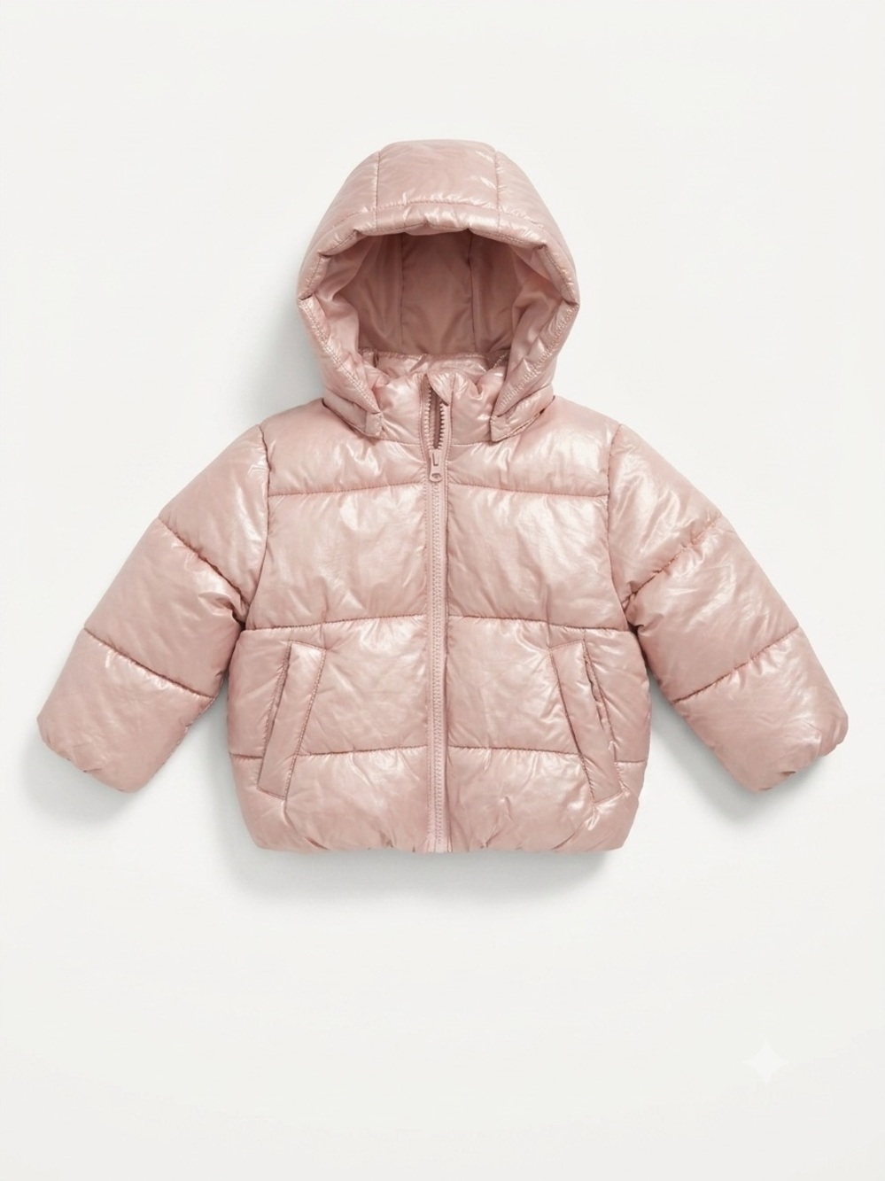 H&M Toddler Girls Metallic Pink Hooded Puffer Coat Jacket Size 3/4T
